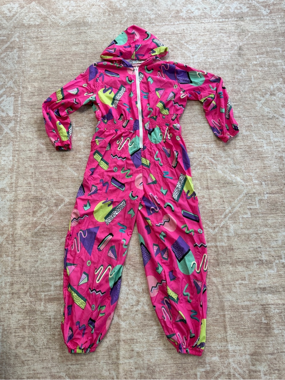 Women's 80s 90s Retro Tracksuit Jumpsuit Neon Pink Geometric Party Costume 2XL